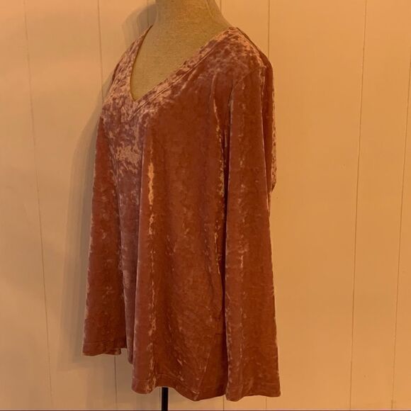 Pink Crushed Velvet Top NWT J JILL Knit V Neck Large Petite Dusty Rose Tunic - Picture 4 of 6